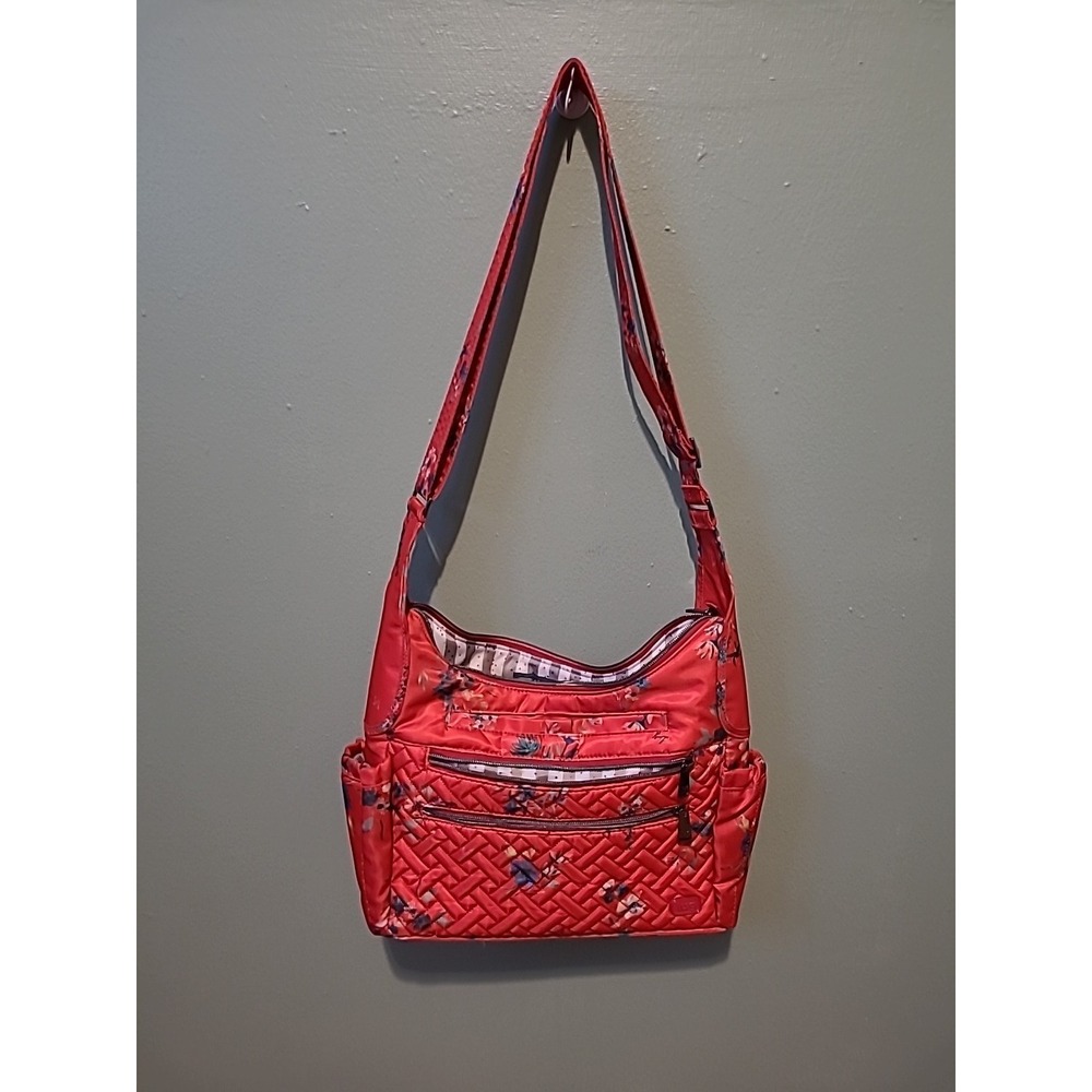 LUG Camper Se Purse ~ Bouquet Red Floral Crossbody Pocketbook‎ Shoulder Bag